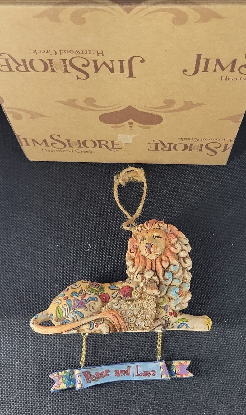 Jim Shore Lion Ornament Peace And Love Heartwood Creek Hanging Decor w/ Box